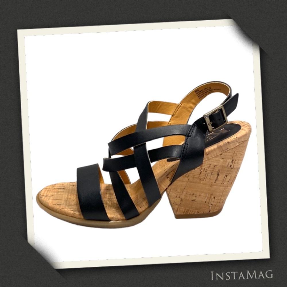 Kork-Ease Black Strappy Cork Block Heel Sandals